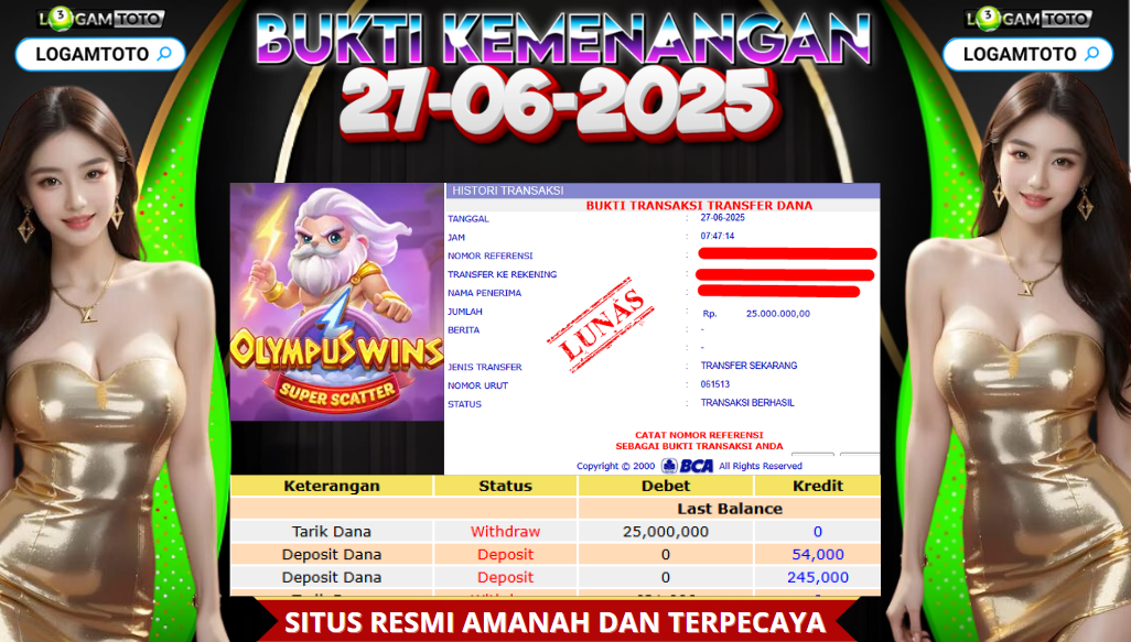 SELAMAT KEPADA MEMBER SETIA LOGAMTOTO BERHASIL JACKPOT DI PERMAINAN SLOT OLYMPUS WINS SUPER SCATTER